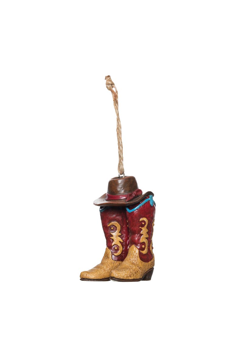 Cowboy Boot With hat Ornament, Main, color, Beige
