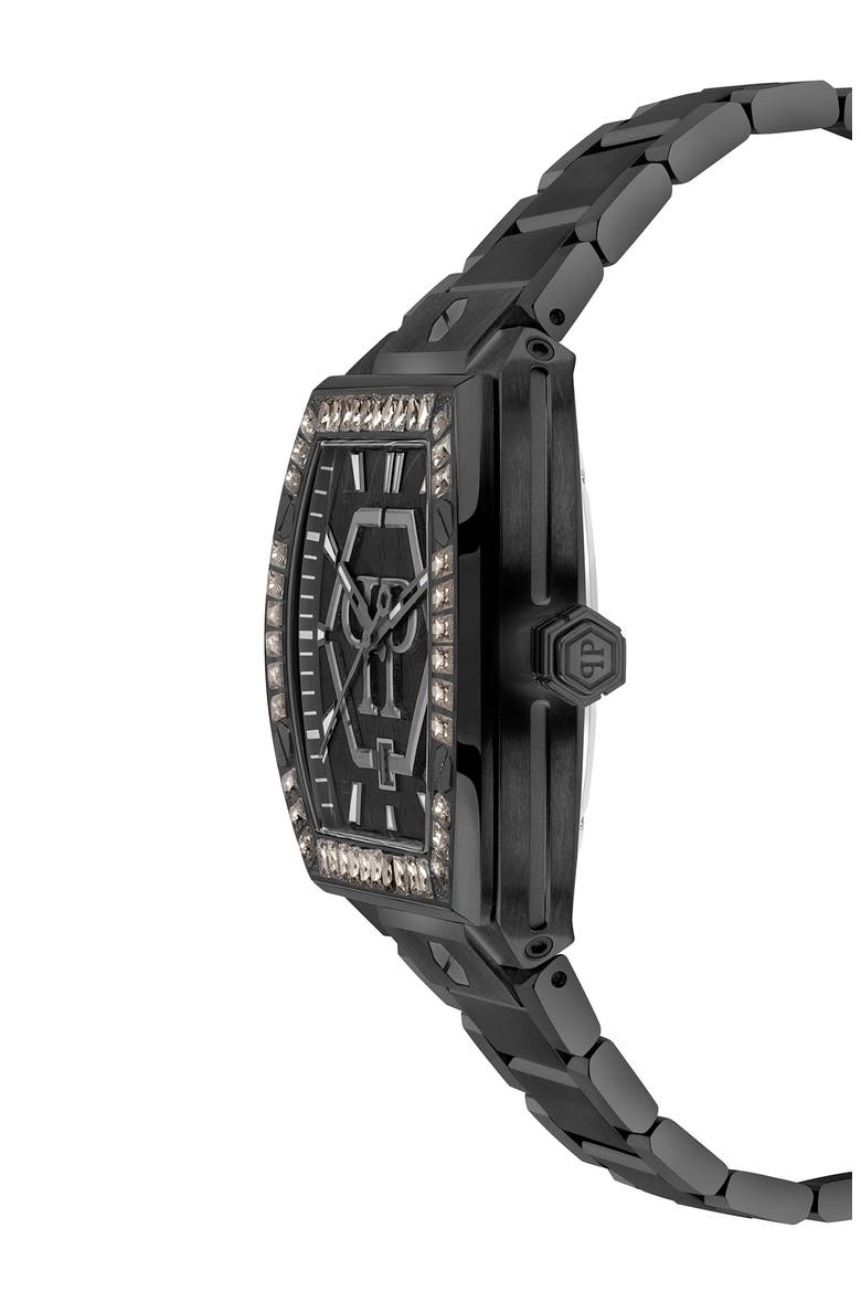 The Hexagon Phantom Crystal Bezel Bracelet Watch, 44mm x 56.2mm, Alternate, color, IP BLACK