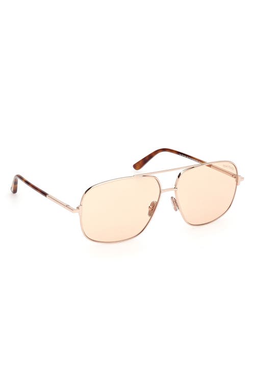 Tom Ford Men's Tex Double-bridge Metal Aviator Sunglasses In Rose Gold/havana/t Logo