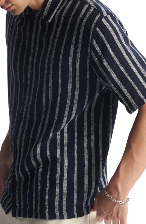 Brooklyn Industries Stripe Short Sleeve Cotton Button-up Shirt In Black