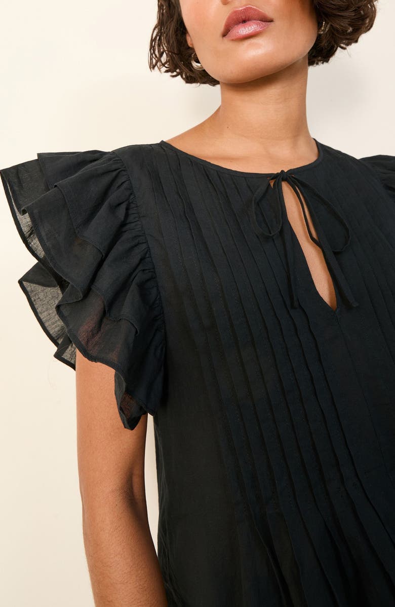 Friends Like These Pintuck Pleat Flutter Sleeve Cotton Top, Alternate, color, Black