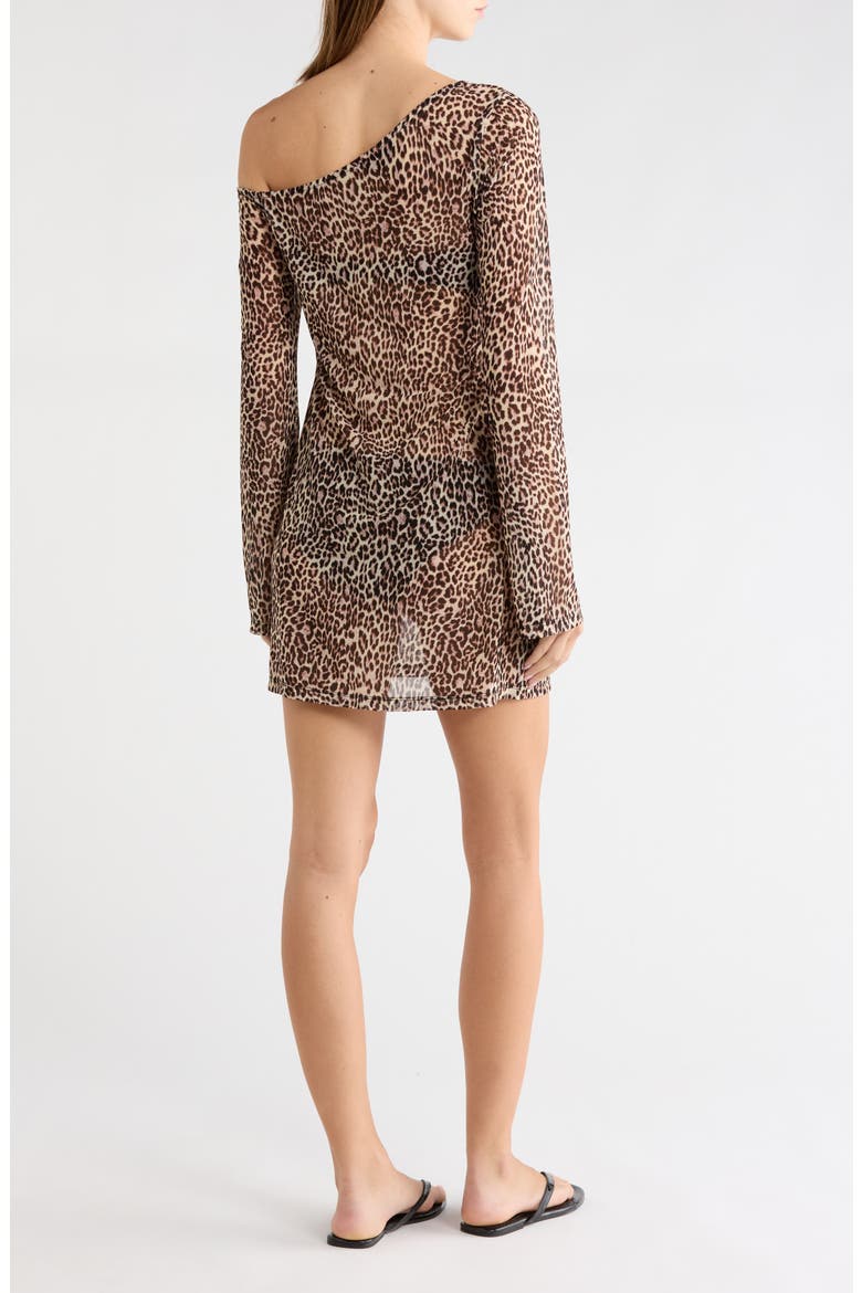 Lucky Leopard Off the Shoulder Mesh Swim Cover-Up, Alternate, color, LUCKY LEOPARD001