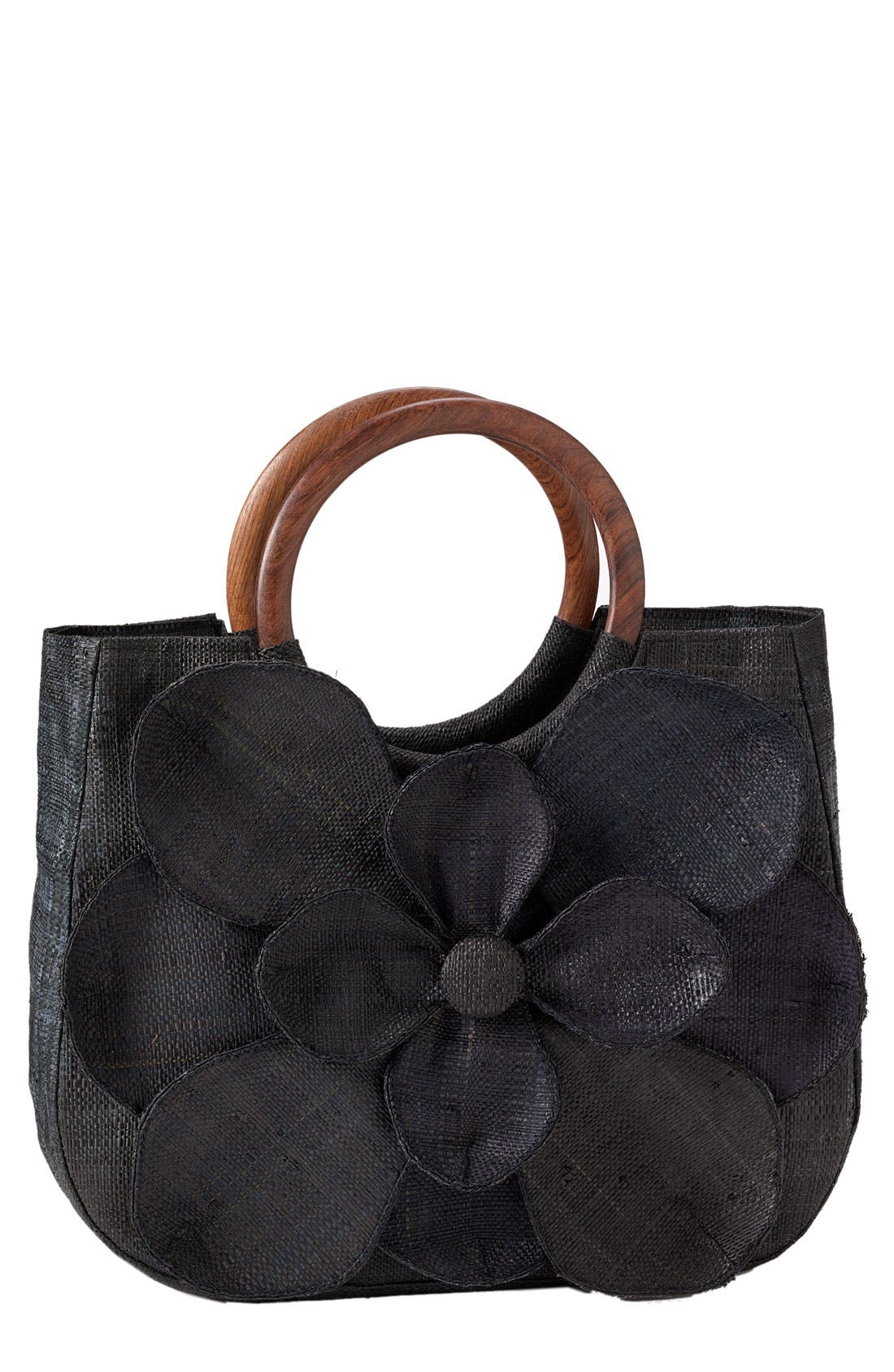 'Guadalupe' Straw Shopper, Main, color, BLACK