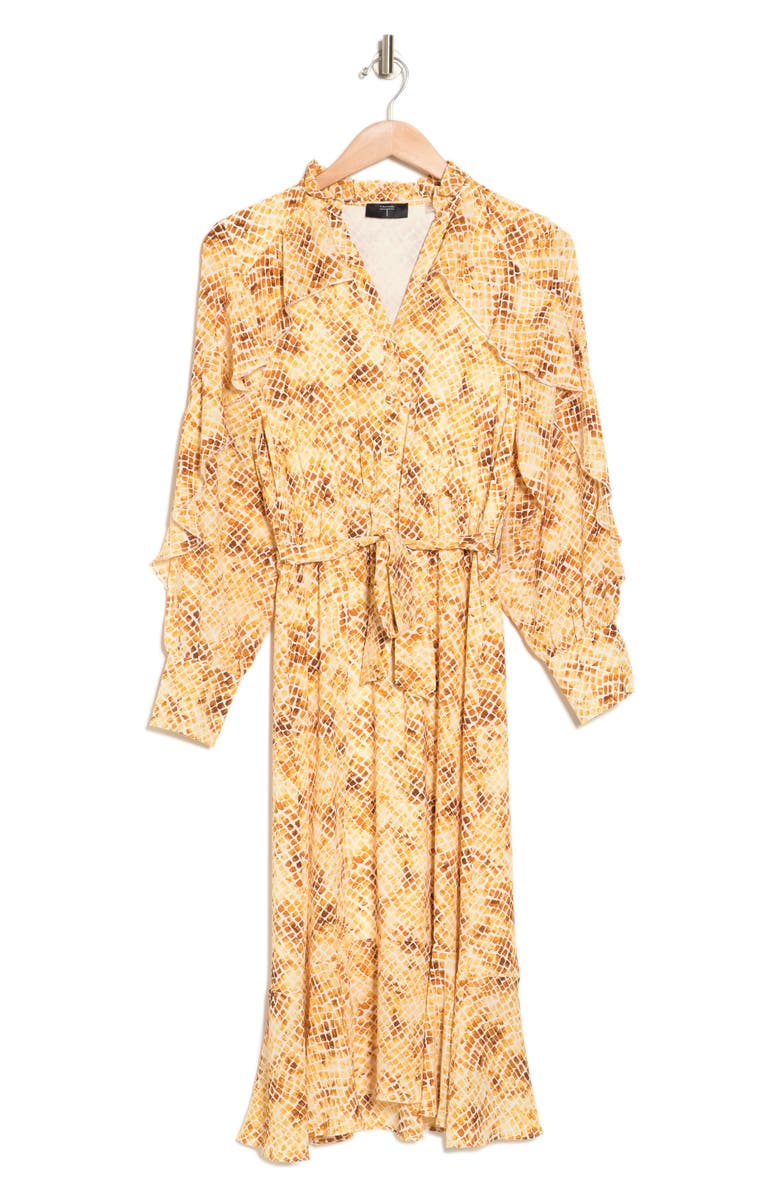 T Tahari Snake Print Ruffle Long Sleeve Dress, Alternate, color,