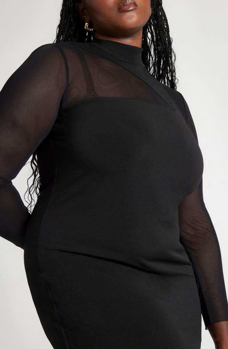 ELOQUII Sheer Panel Long Sleeve Maxi Dress, Alternate, color,