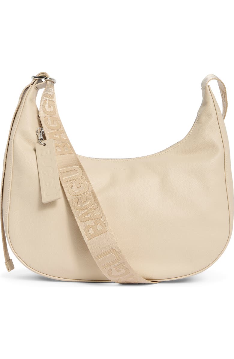 Baggu Medium Recycled Leather Crescent Shoulder Bag, Main, color, Stone