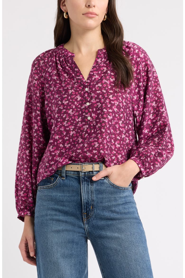 Gathered Popover Shirt, Main, color, PURPLE- PINK GARDEN DITSY