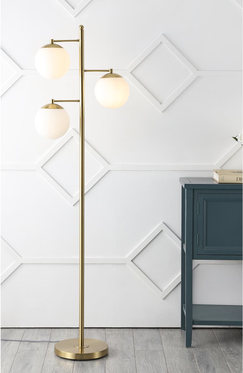 JONATHAN Y Ellie 66" 3-Light Modern Vintage Iron LED Floor Lamp, Brass Gold/White, Alternate, color, Brass Gold