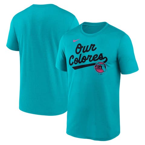 Men's Nike Teal Miami Marlins 2025 City Connect Team Phrase Script Legend Performance T-Shirt