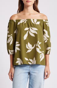 Loveappella Floral Print Off the Shoulder Top