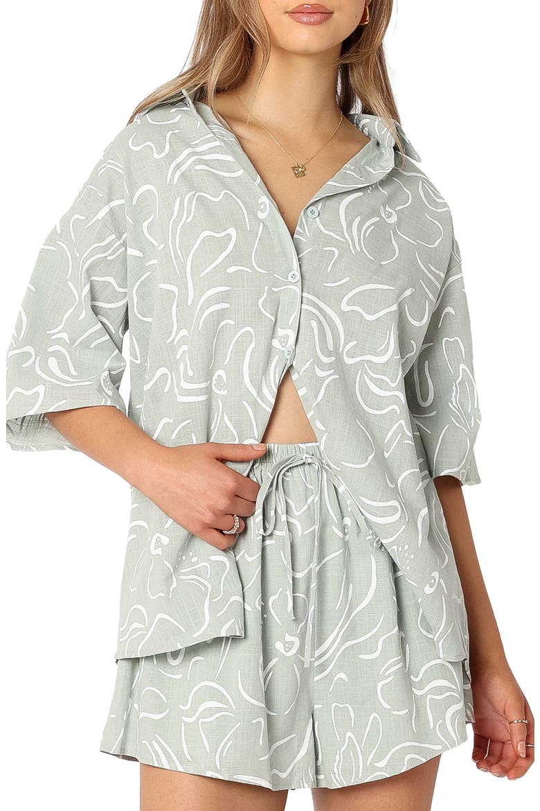 Fiorelli Button-Up Shirt & Shorts, Alternate, color, SAGE