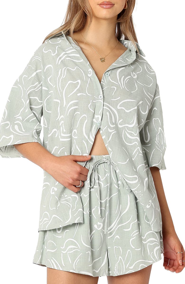 Petal & Pup Fiorelli Button-Up Shirt & Shorts, Alternate, color, Sage
