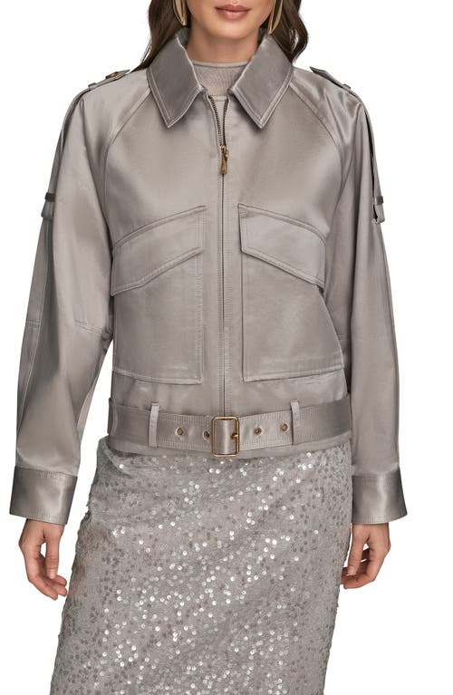Donna Karan New York Pocket Cotton Blend Zip Jacket In Silver
