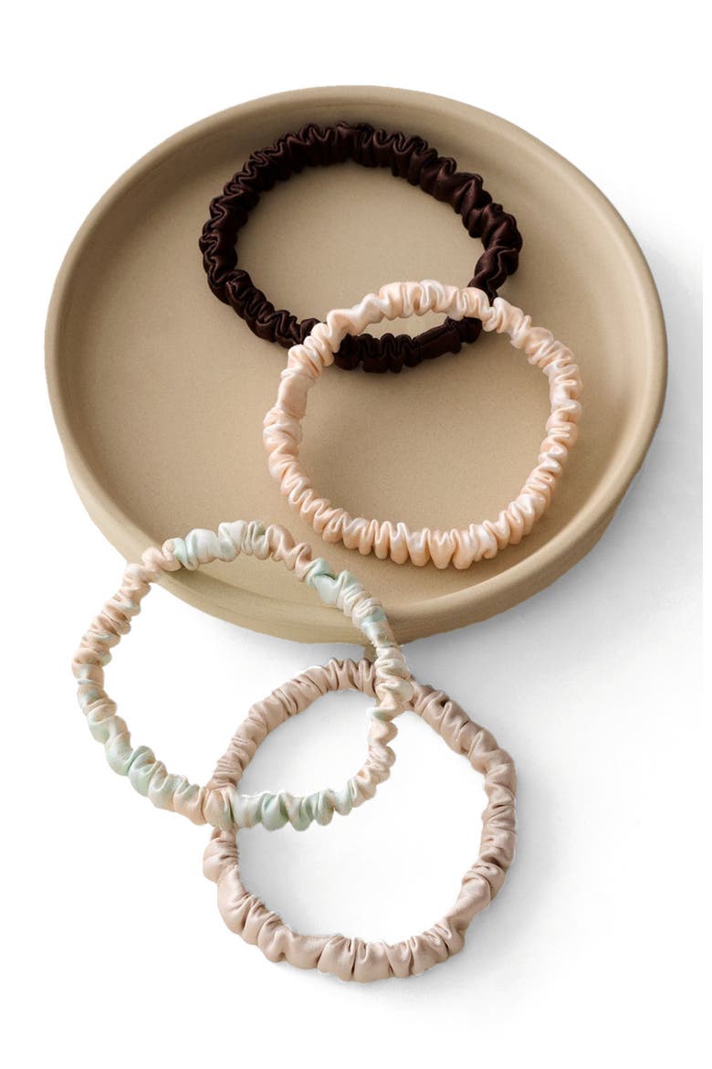 Silk hair tie four pack, Main, color, Floral/Coffee/Medallion