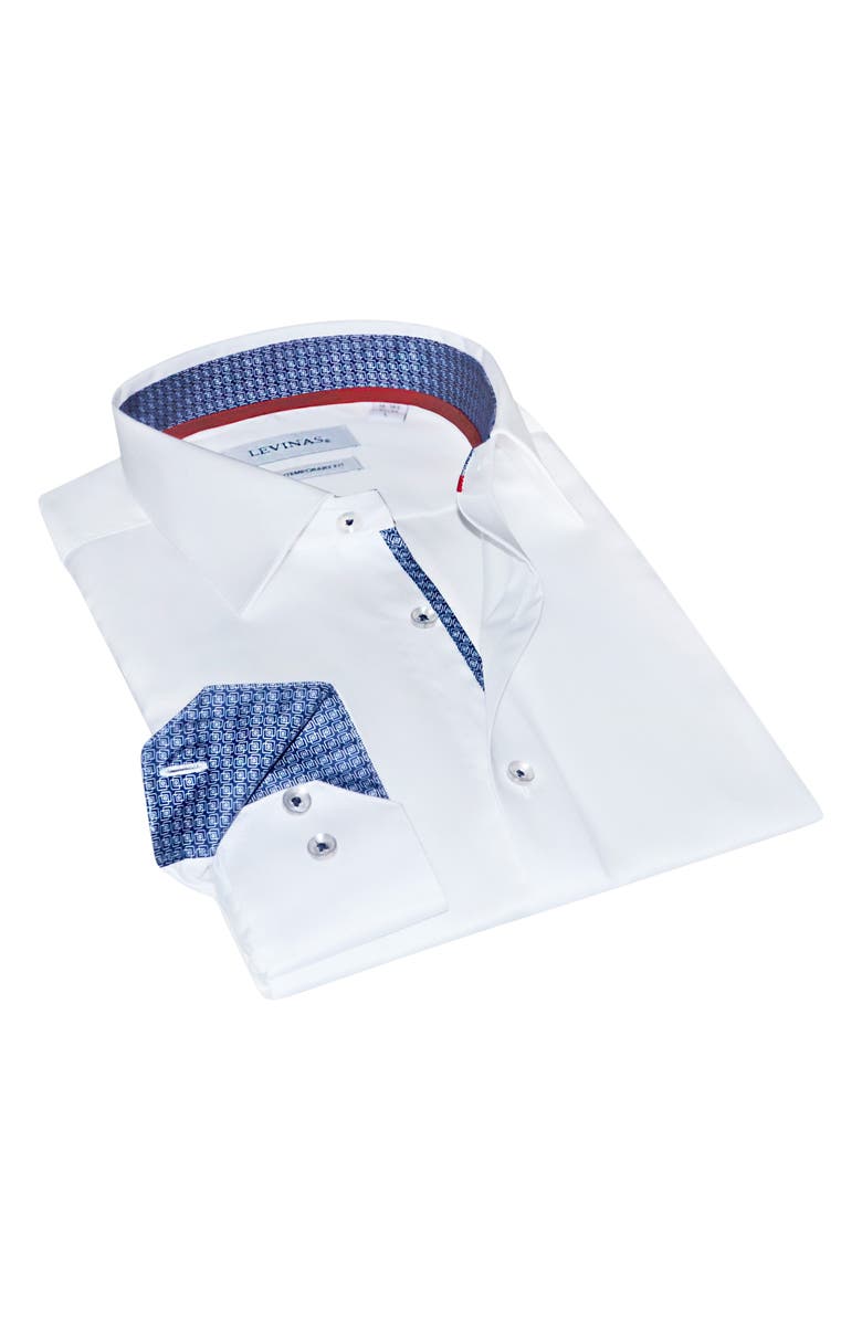 LEVINAS Contemporary Fit Solid Cotton Dress Shirt, Main, color, White