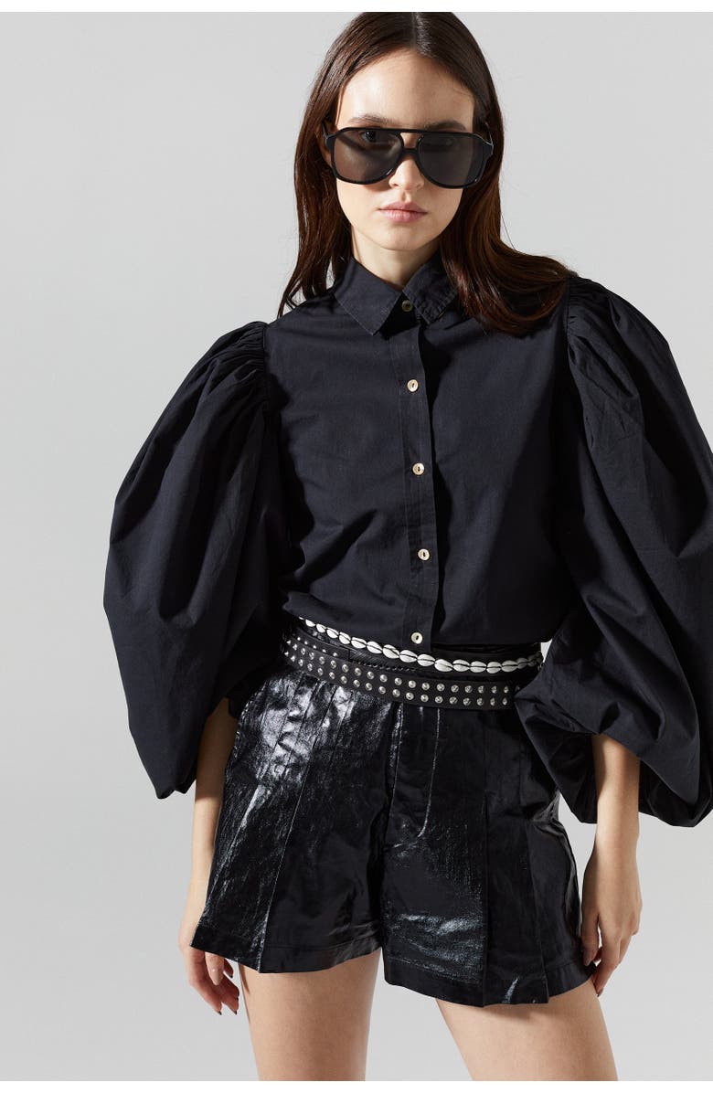 LANHTROPY Frida Metallic Linen Shorts, Alternate, color, Metallic Black