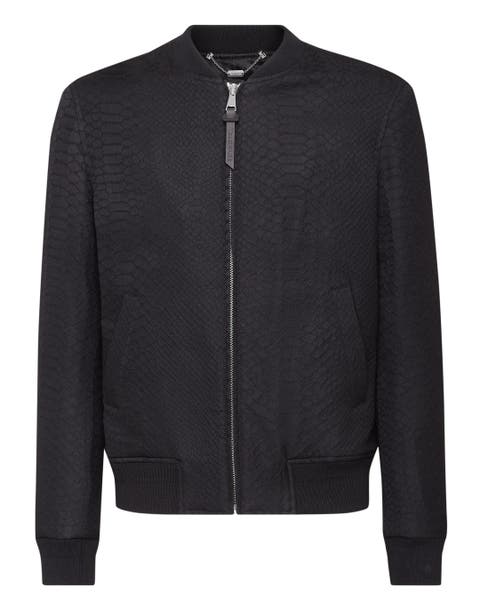 Jacquard Crocodile Pattern Wool Bomber Jacket Men