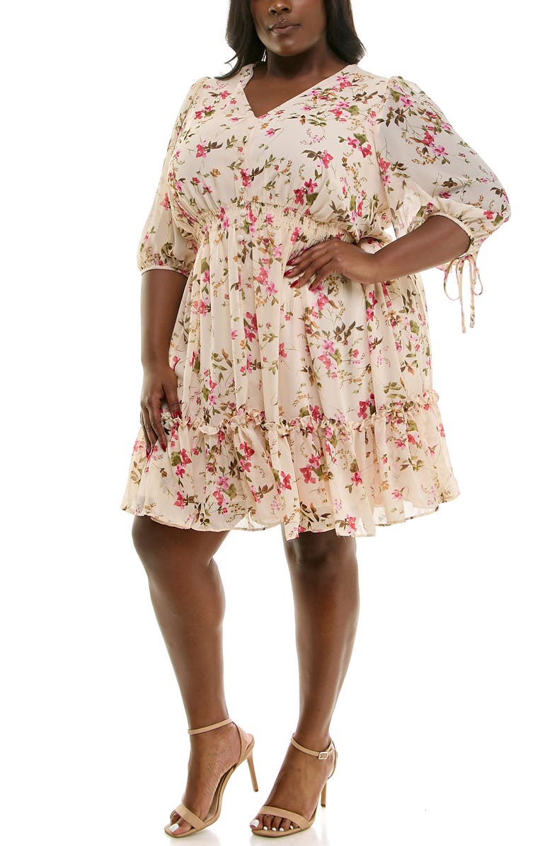 Taylor Dresses Floral Three-Quarter Sleeve Dress, Alternate, color, 