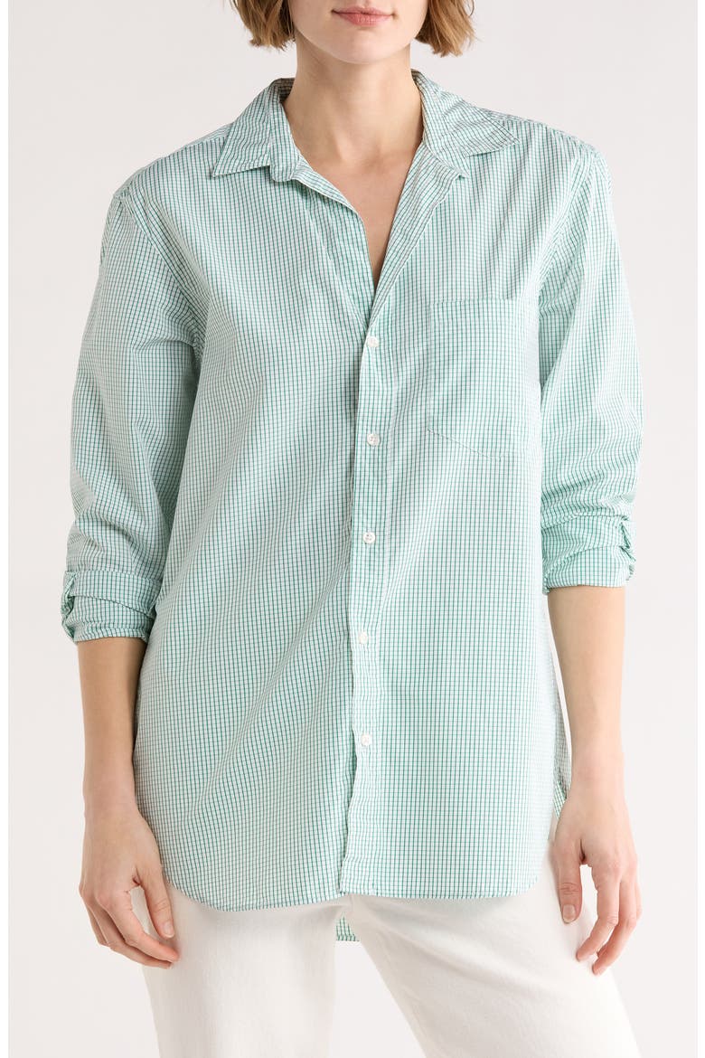 Relaxed Fit Cotton Button-Up Shirt, Main, color, WHITE GREEN CHECK