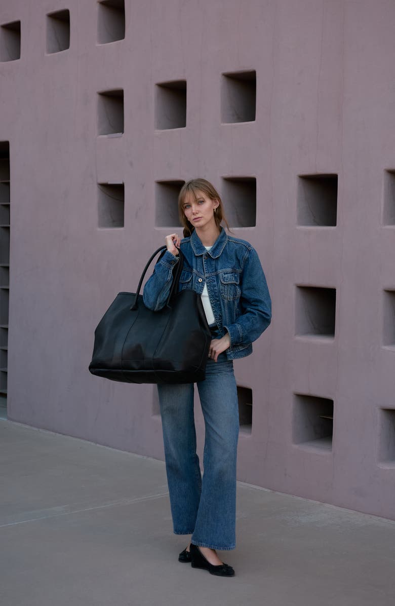 Ezra Arthur Audrey American Steer Leather XL Tote Bag, Alternate, color, Black