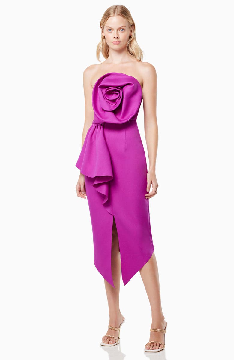 Elliatt Bowie Rosette Strapless Midi Dress, Alternate, color, 