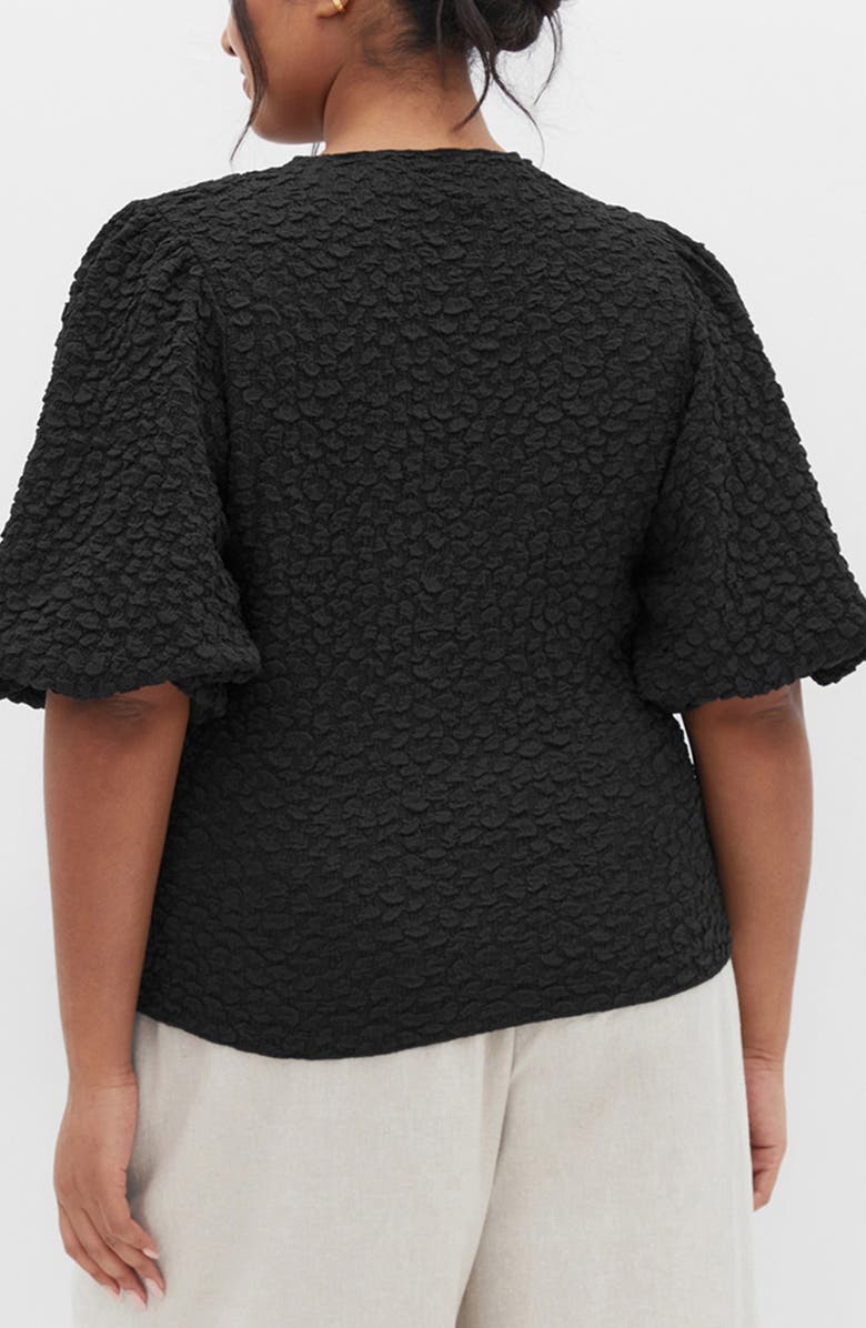 City Chic Chrissie Texture Puff Sleeve Top, Alternate, color, Black