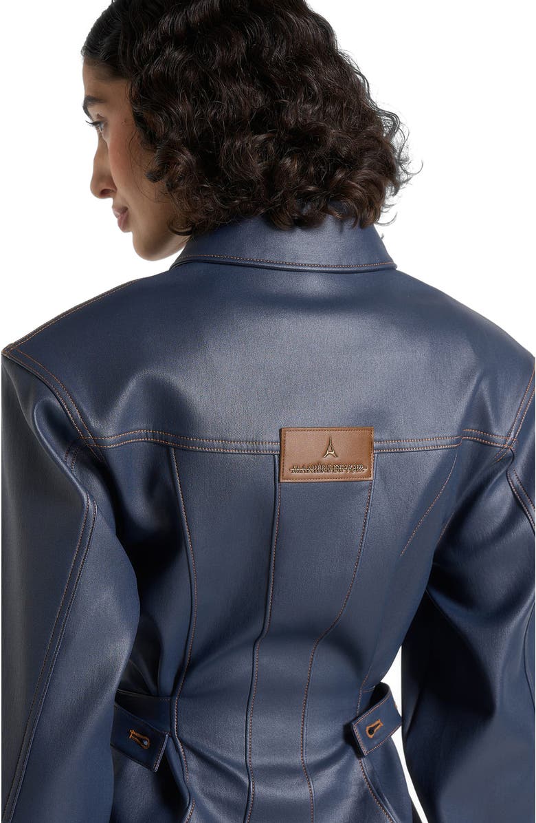Manière De Voir Karla Wax Effect Cinch Waist Jacket, Alternate, color, Indigo
