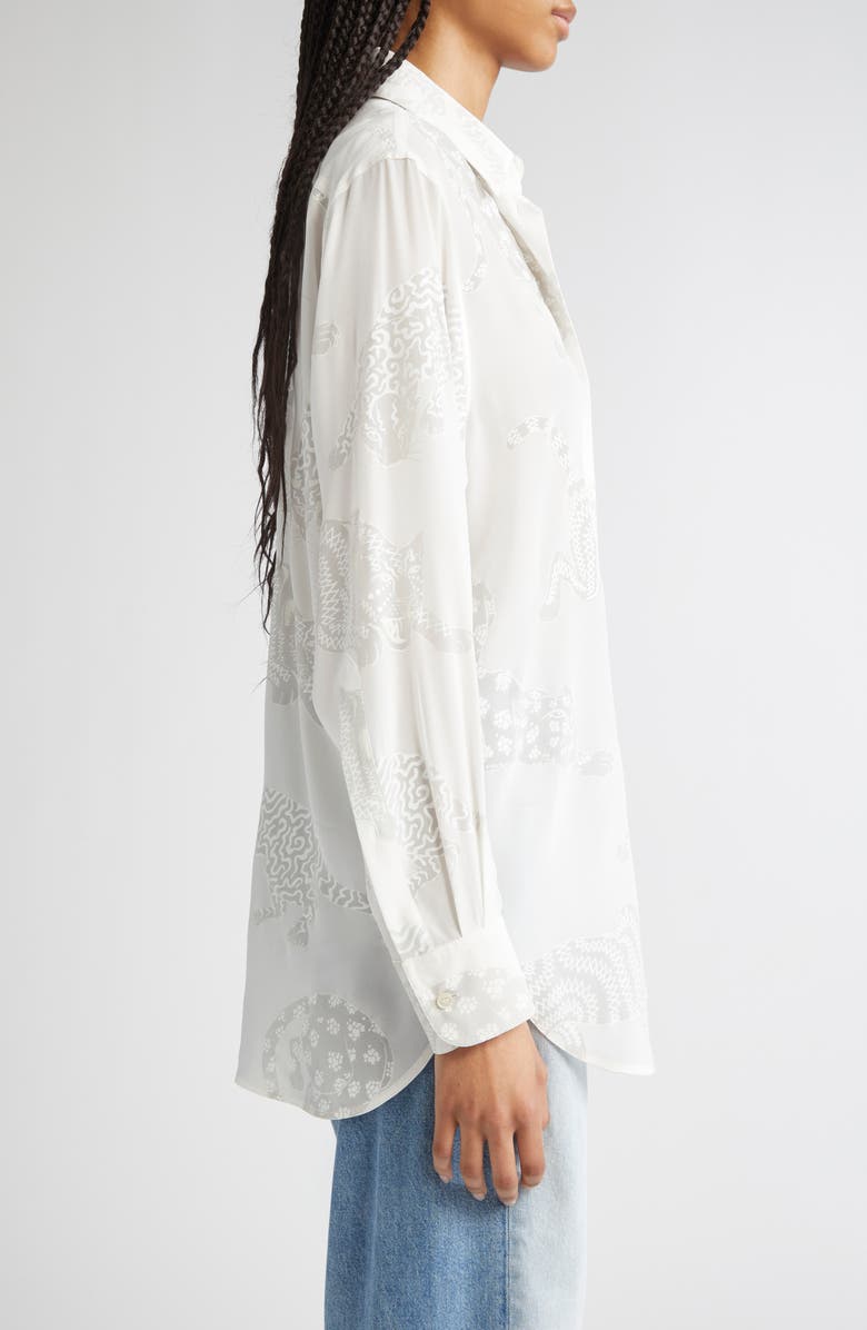 Stella McCartney Wildcat Print Silk Button-Up Shirt, Alternate, color, Natural