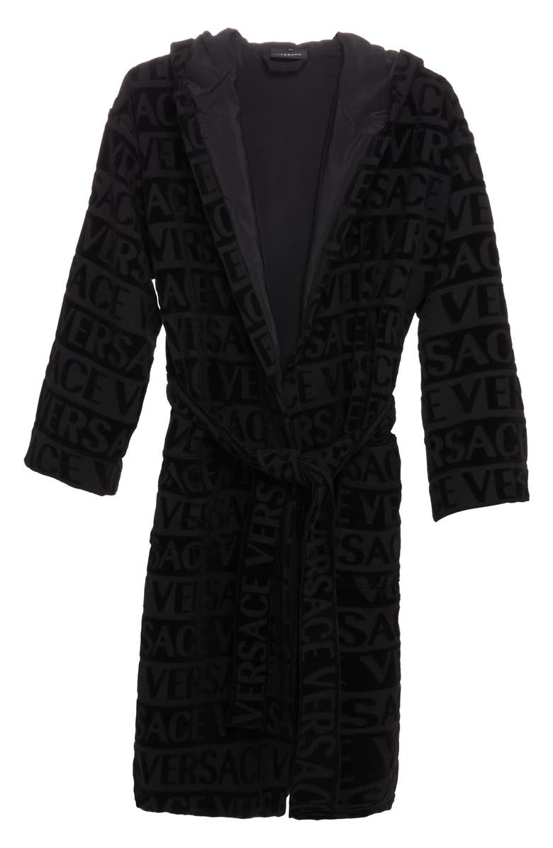 Versace Logo Print Crystal Embellished Hooded Bath Robe, Alternate, color,