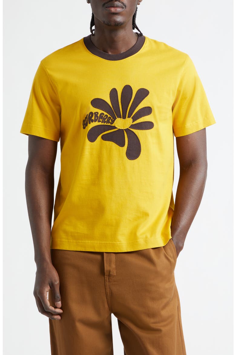 Daisy Appliqué Ringer T-Shirt, Main, color, PEAR