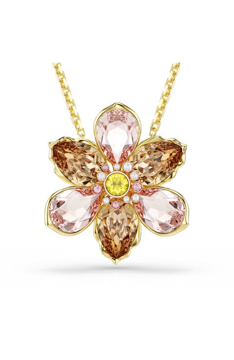 Idyllia Crystal Flower Brooch Pendant Necklace