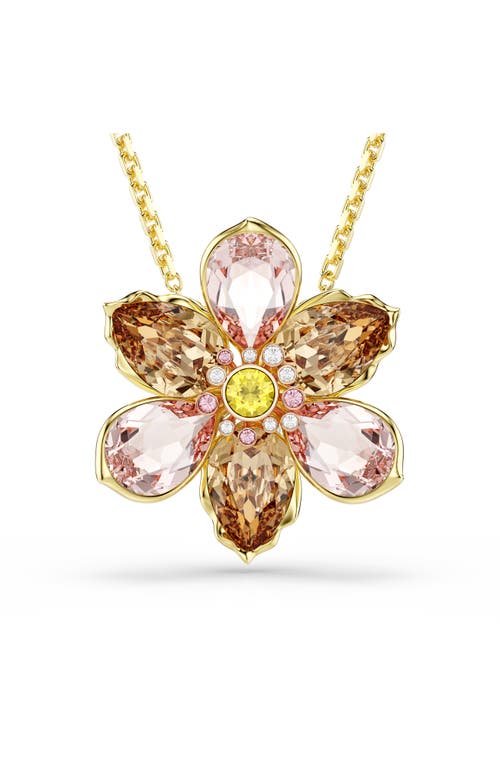 Swarovski Idyllia Crystal Flower Brooch Pendant Necklace In Gold