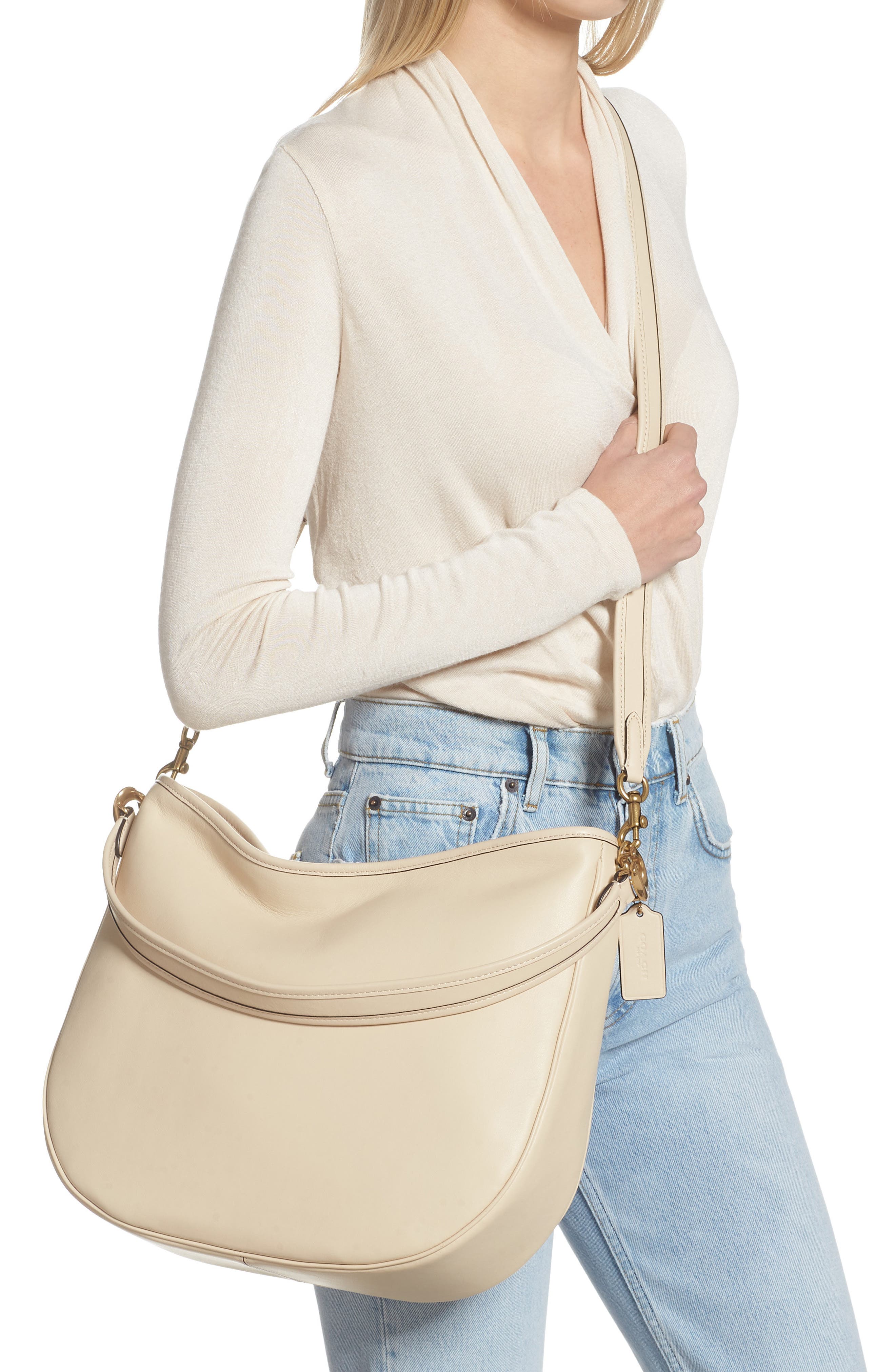Soft Tabby Leather Hobo Bag, Alternate, color, IVORY
