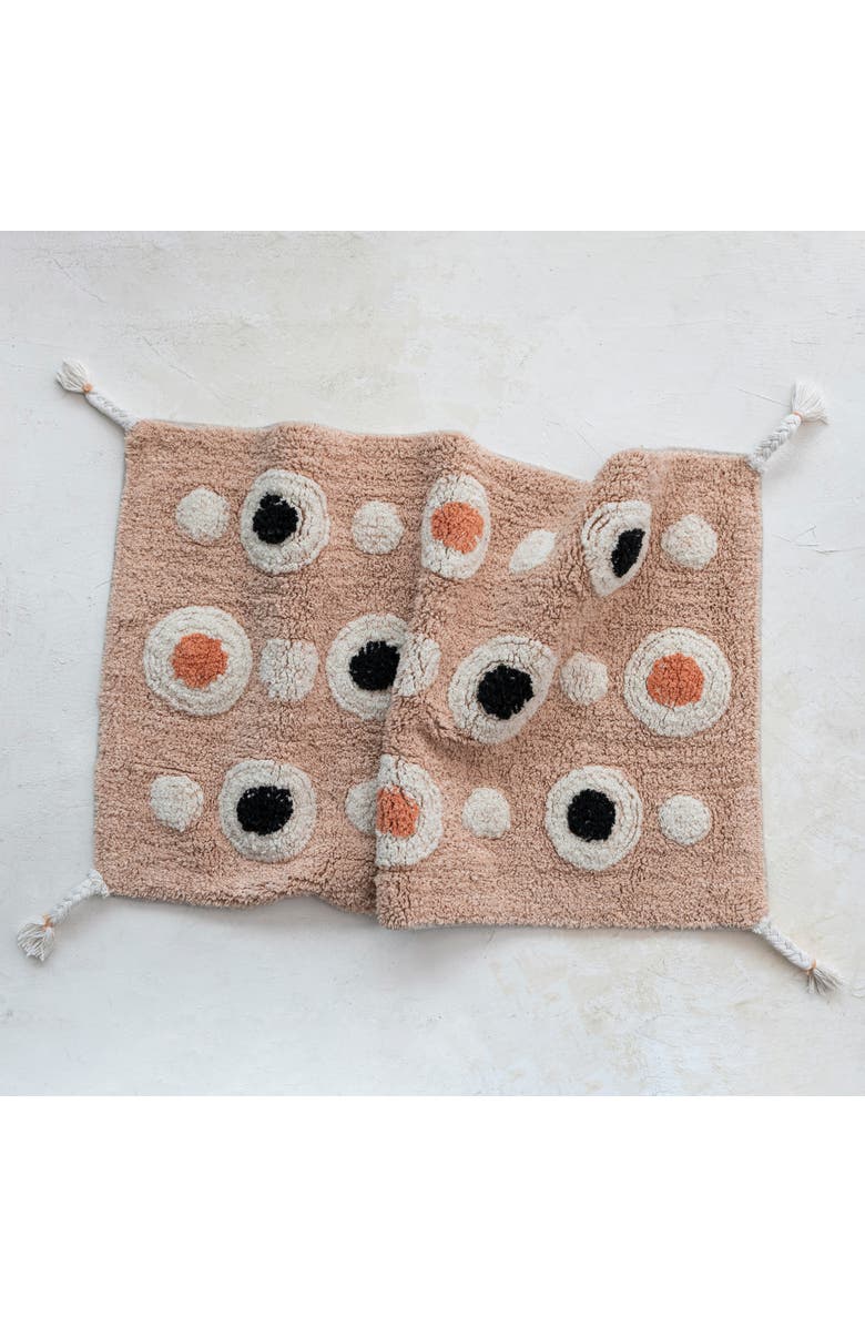 Storied Home Boho Cotton Tufted Bath Mat with Circle Pattern and Tassels, Alternate, color, Pink