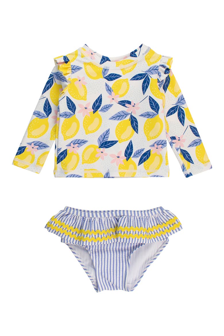 Lemon Capri Ruffle Long Sleeve Two-Piece Rashguard Swimsuit, Main, color, YELLOW
