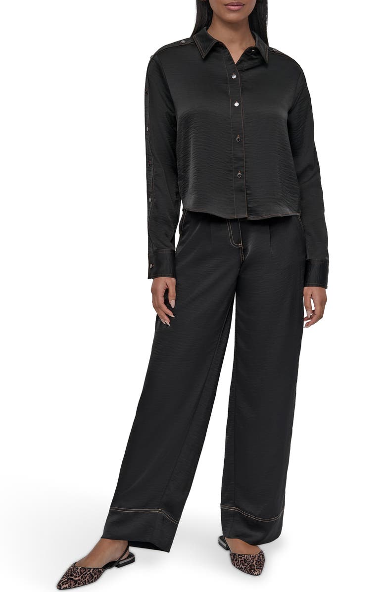 DKNY Glazed Crinkle Satin Button-Up Shirt, Alternate, color,