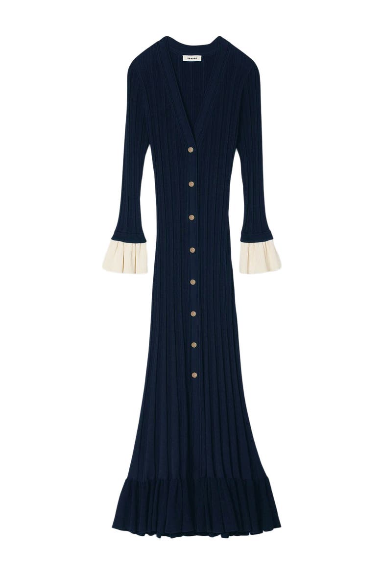 Two-tone knit midi dress, Alternate, color, Navy blue