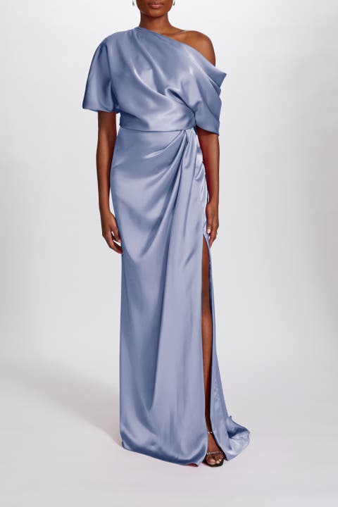 Fluid Satin Off-the-Shoulder Gown