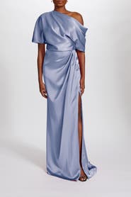 Amsale Fluid Satin Off-the-Shoulder Gown