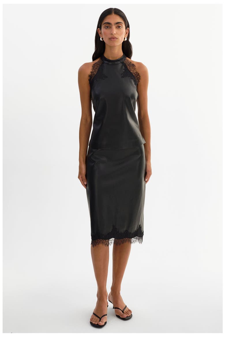 GINNY | Laced Faux Leather Top, Alternate, color, Black