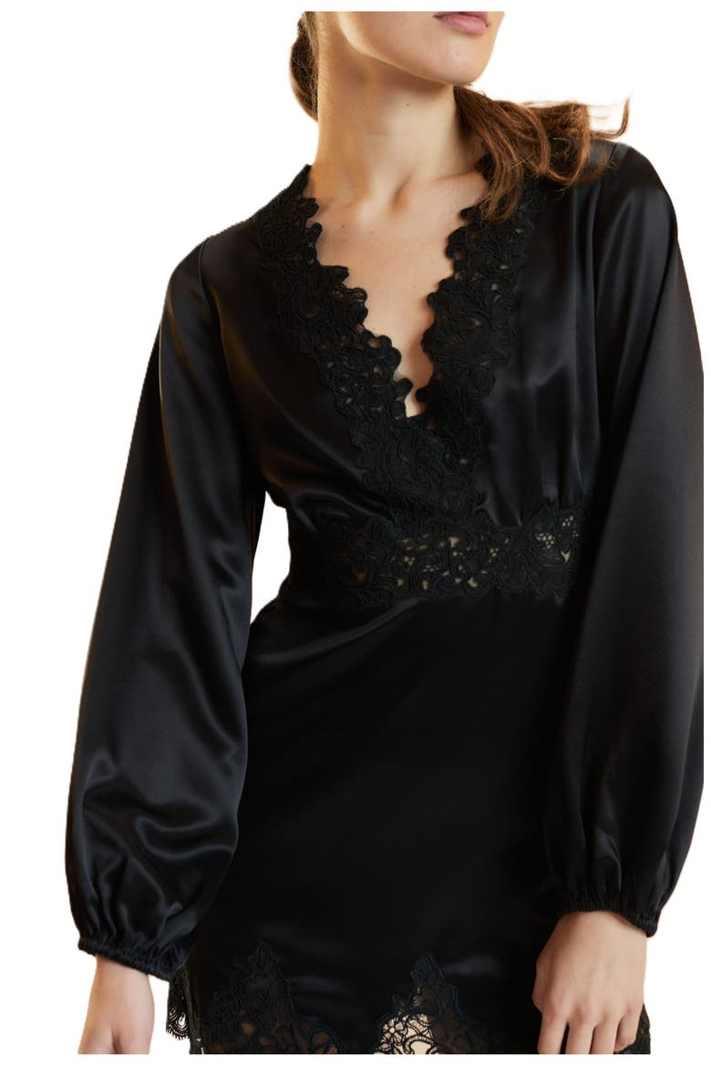 Satin Lace Mini Dress, Alternate, color, Black