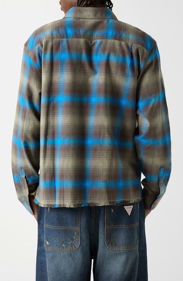 GUESS ORIGINALS Boxy Fit Plaid Crop Flannel Button-Up Shirt, Alternate, color, Green/ Blue