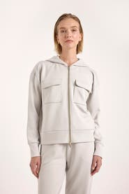 Brodie Pure Cashmere Patch Pocket Jersey Full Zip Hoodie