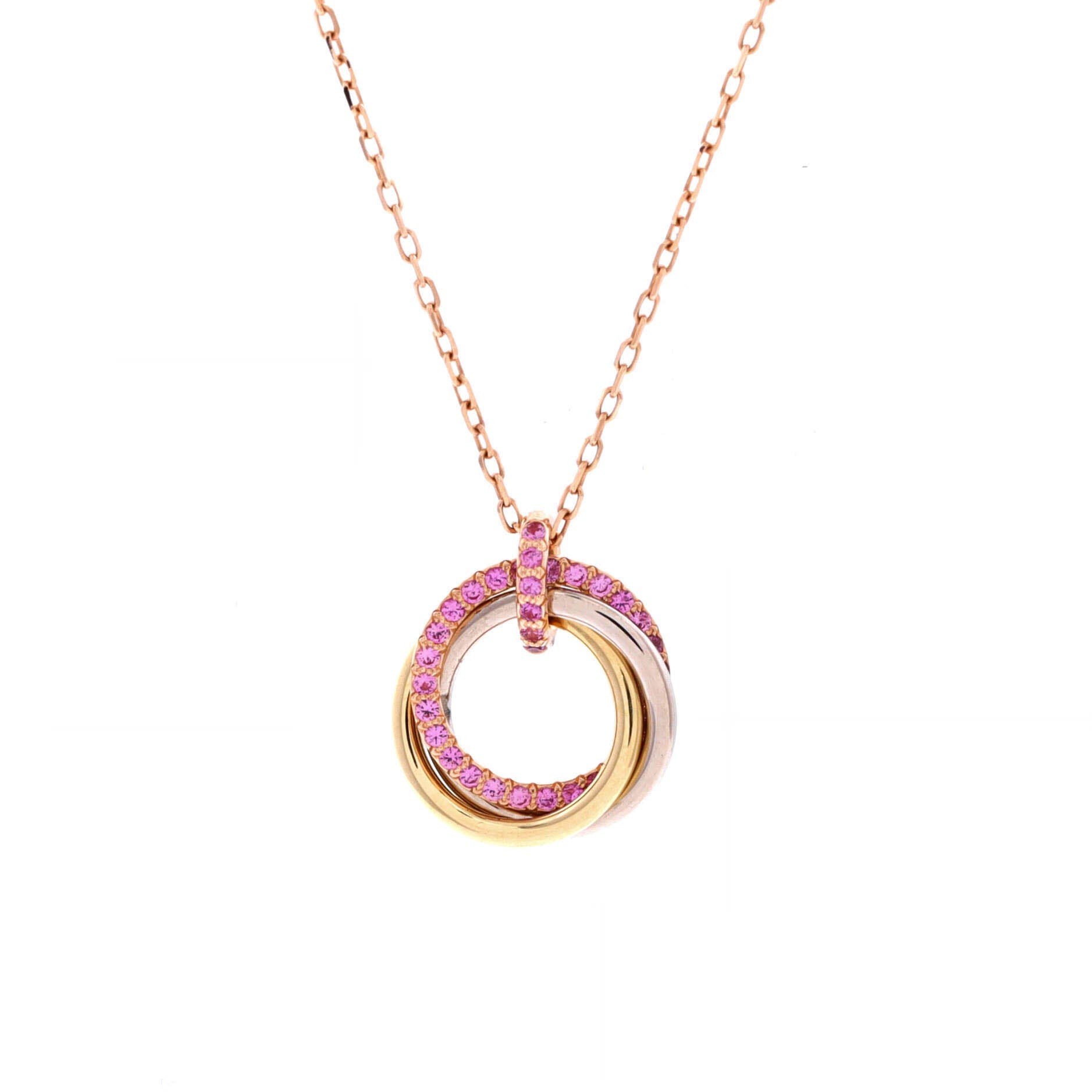 Trinity Pendant Necklace 18K Tricolor Gold with Pave Pink Sapphires Medium, Main, color, Metallic Gold