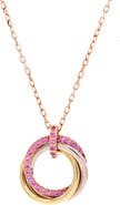 Pre-Owned Cartier Trinity Pendant Necklace 18K Tricolor Gold with Pave Pink Sapphires Medium