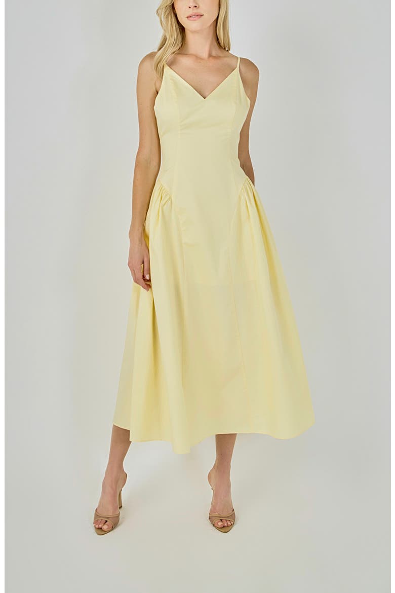 V-Neck Side Puff Midi Dress, Alternate, color, BUTTER YELLOW