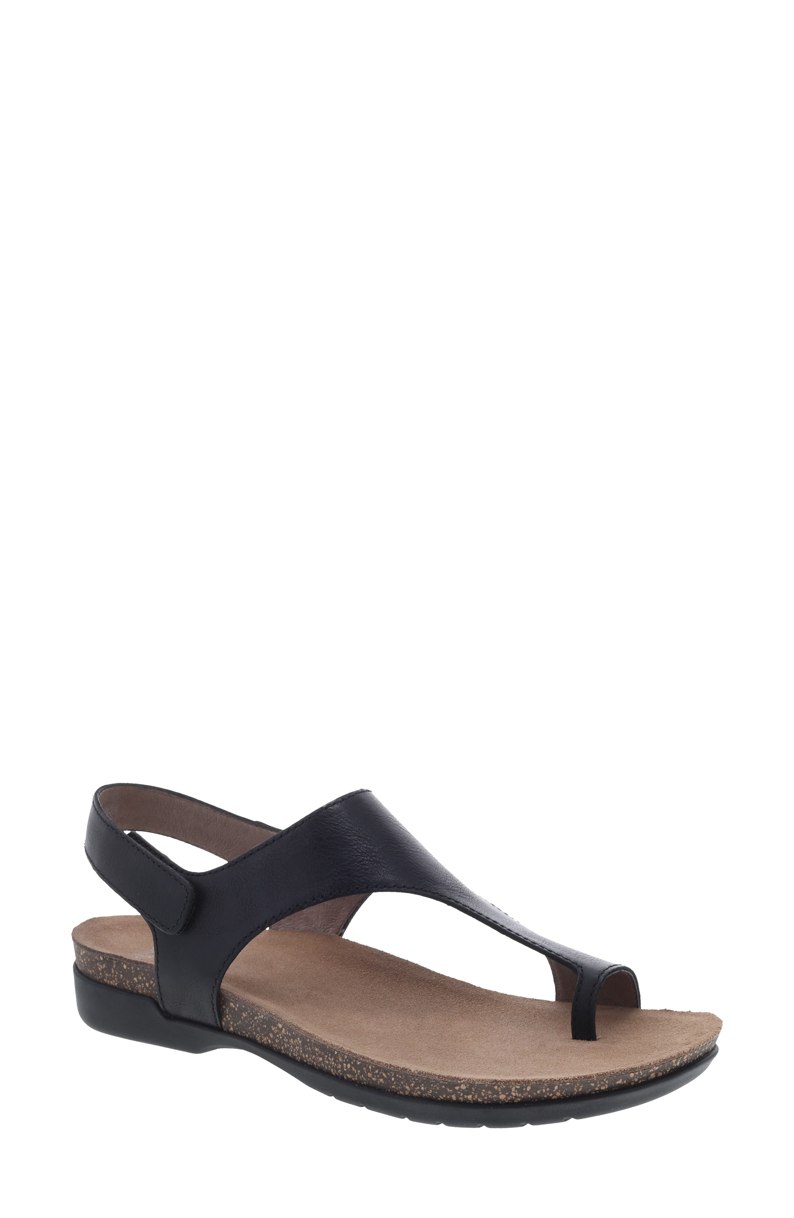 Dansko Reece Sandal, Main, color, Black Burnished Leather