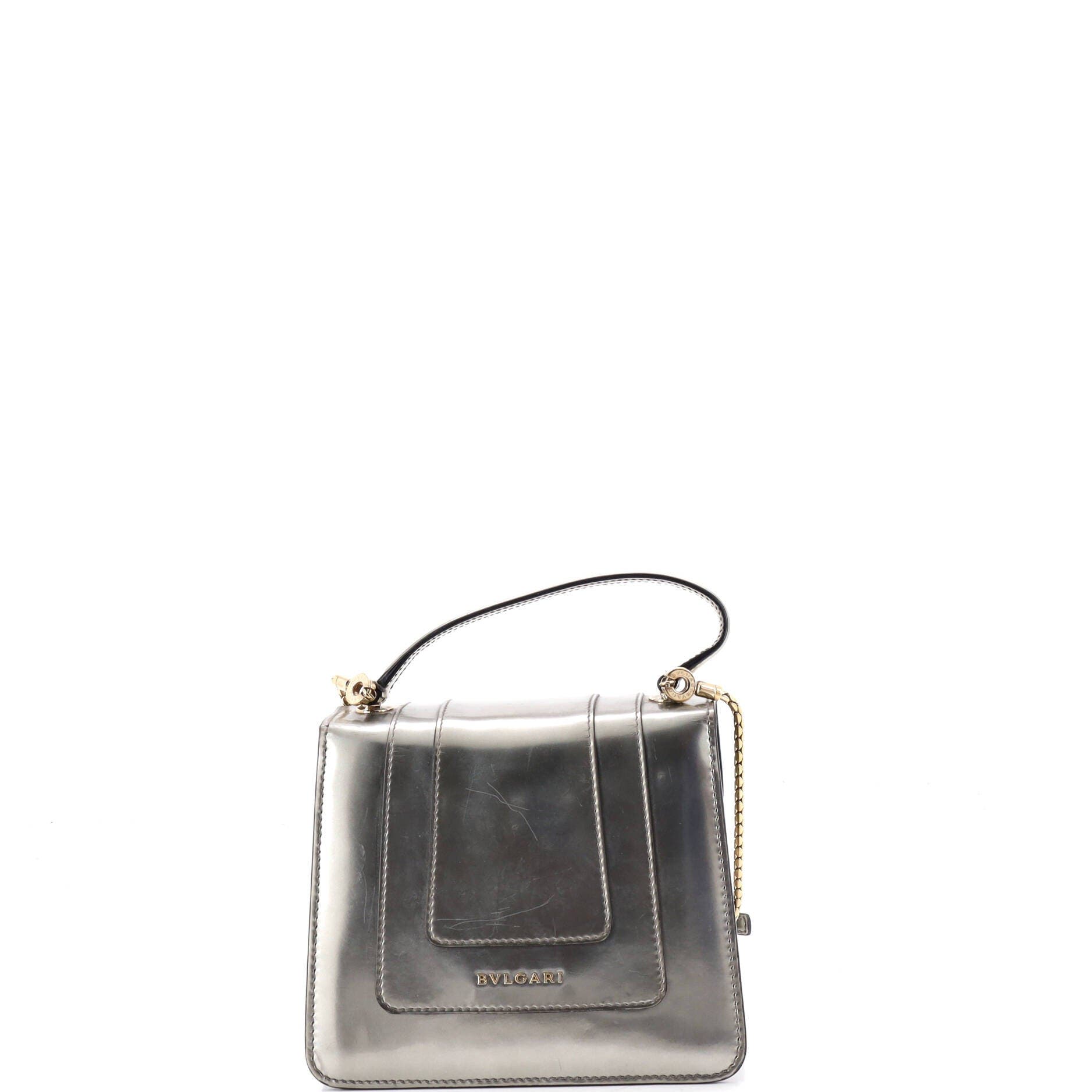 Serpenti Top Handle Bag Patent Small, Alternate, color, Metallic Silver