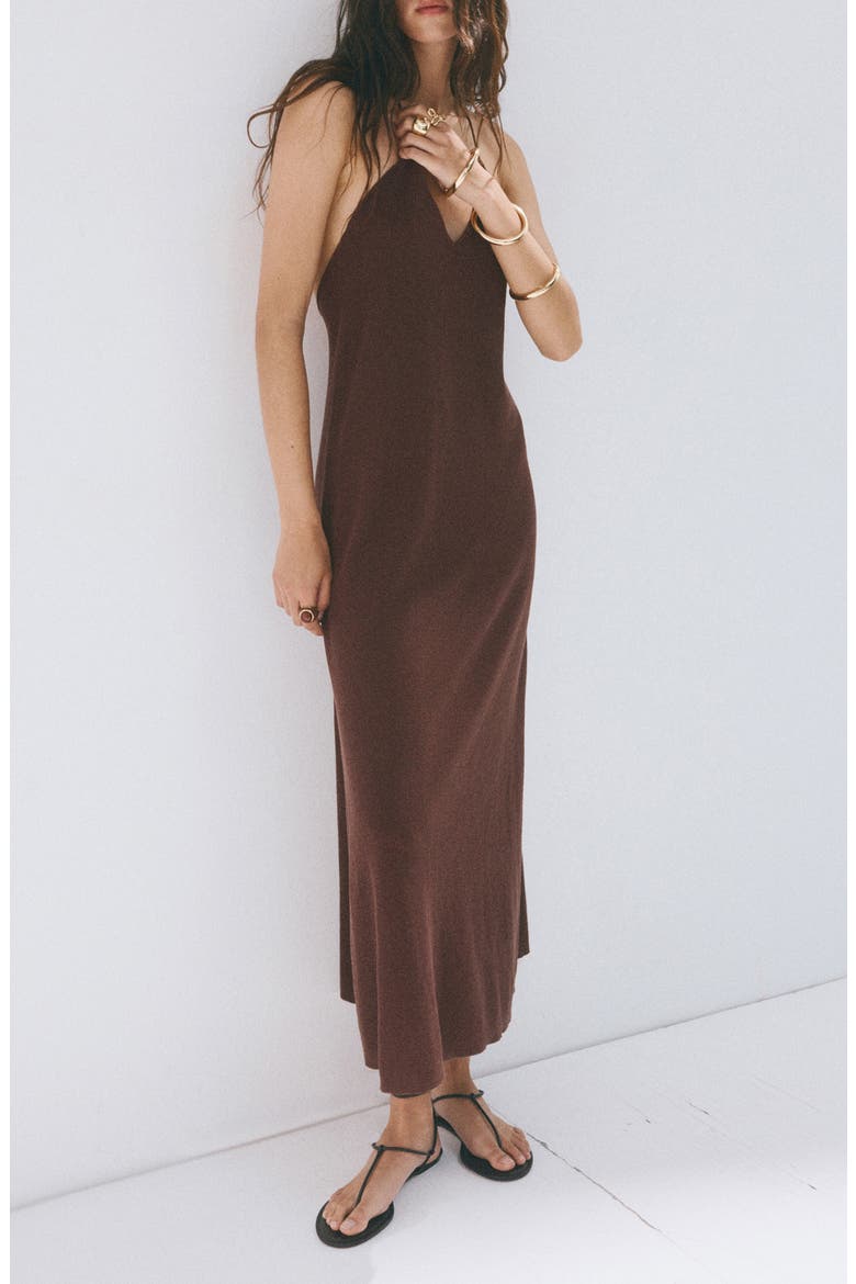 Bead Detail V-Neck Knit Dress, Main, color, CHOCOLATE