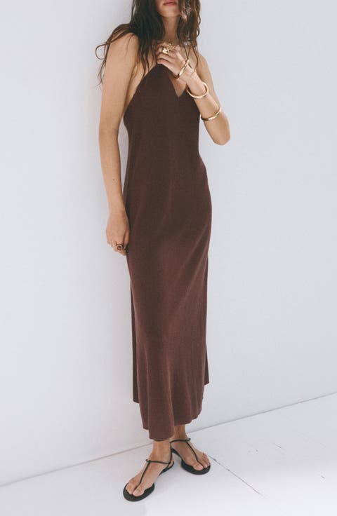 Bead Detail V-Neck Knit Dress
